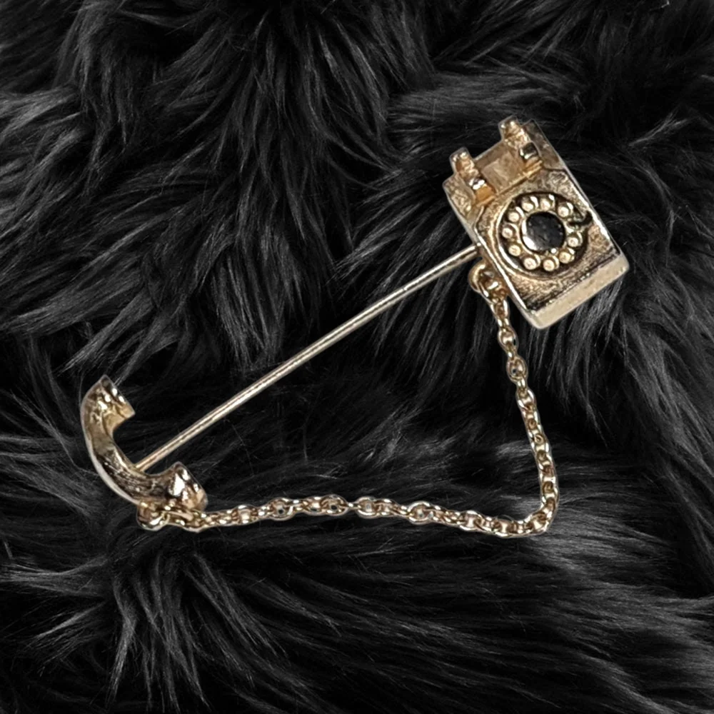 Gold Tone Old Style Telephone Brooch